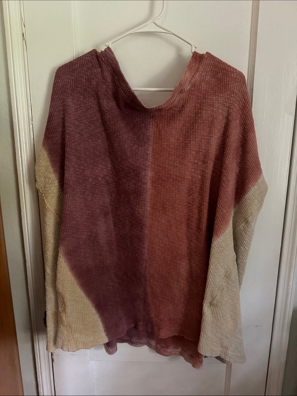 We The Free Ombre Waffle Knit Scoop Neck Sweater in Rose and Cream